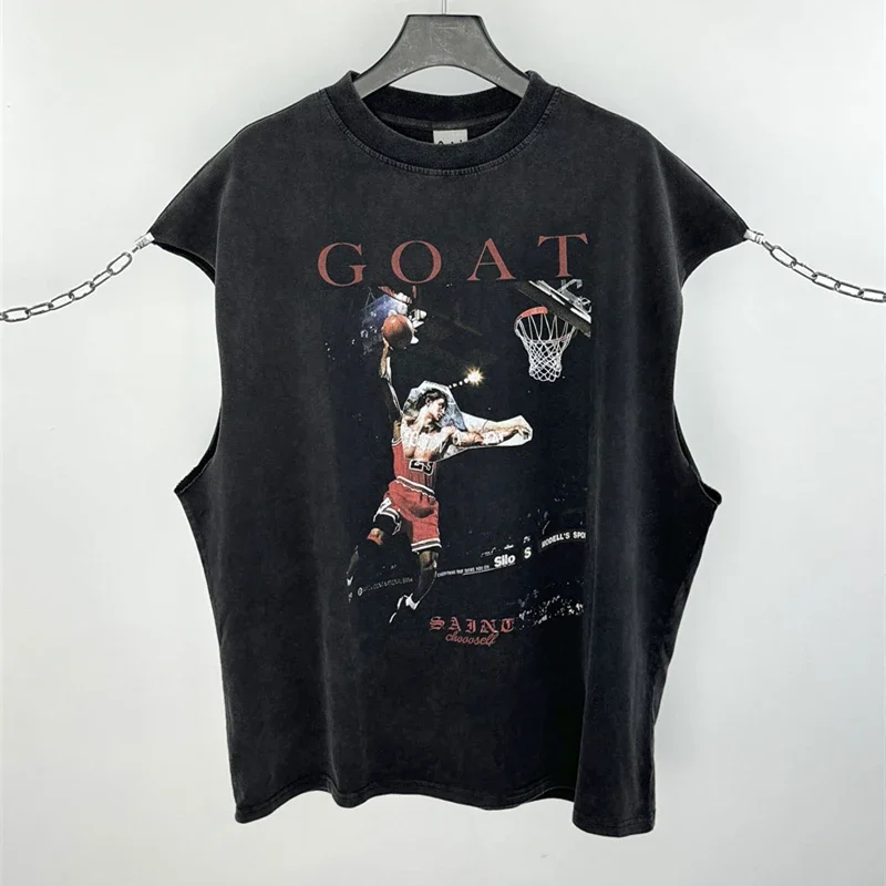 SAINT OF MICHAEL American Style Fashion Best Quality Tops Casual Summer 100%Cotton Loose Oversized Tops Vintage Vest For Men