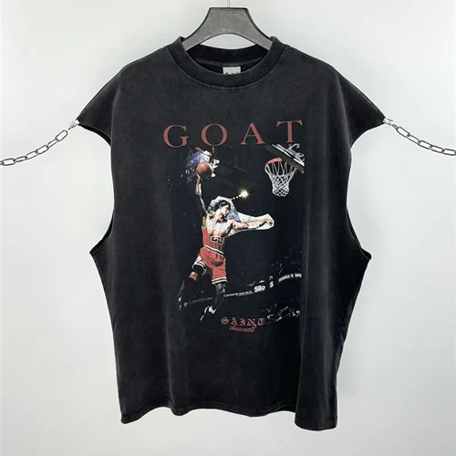 Imagen 1 del producto SAINT OF MICHAEL estilo americano moda mejor calidad Tops Casual verano 100% algodón suelto Tops de gran tamaño chaleco Vintage para hombres