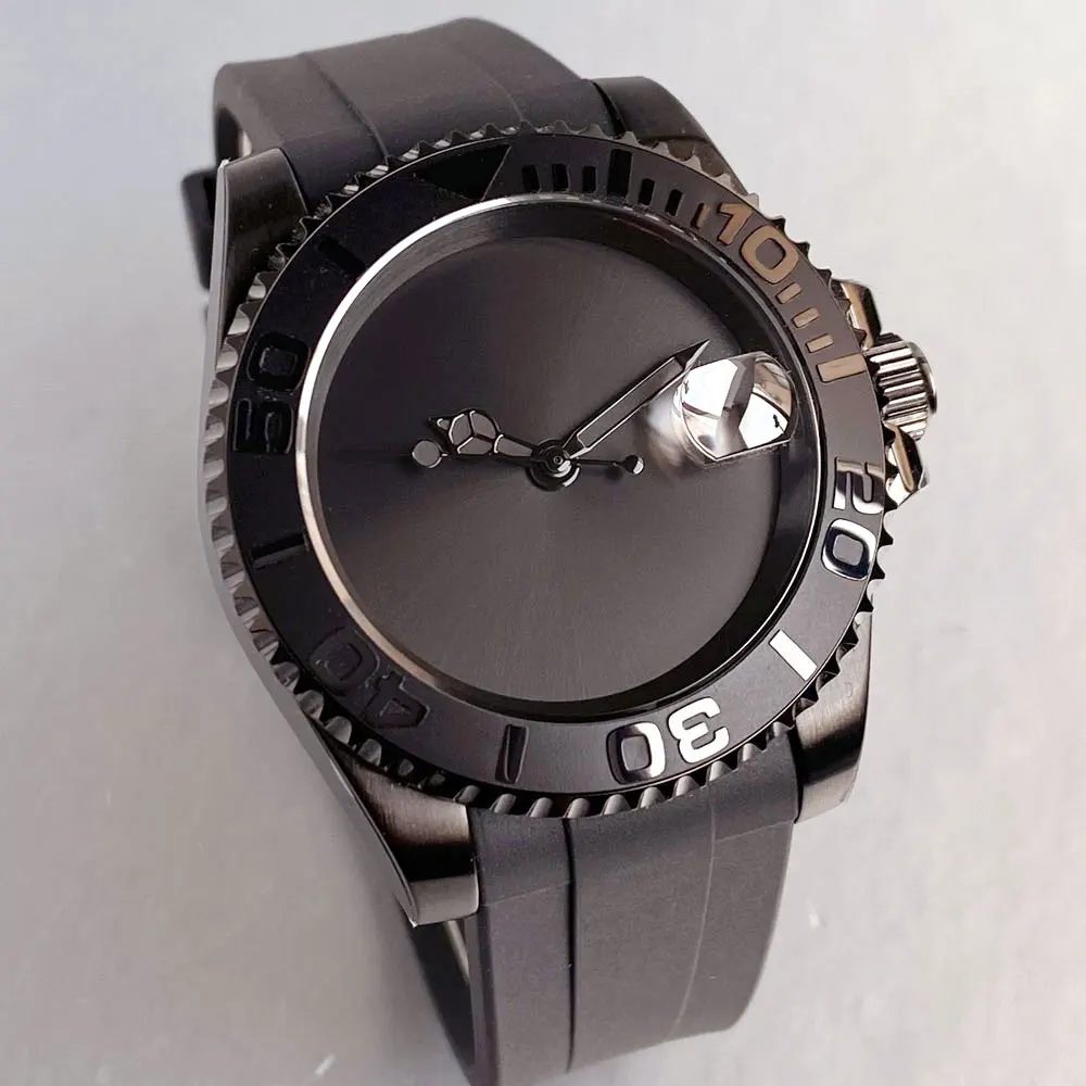 super sterile black Dial 40mm black PVD case men Diving Watch Sapphire Glass NH35 movement 200m Waterproof rubber band