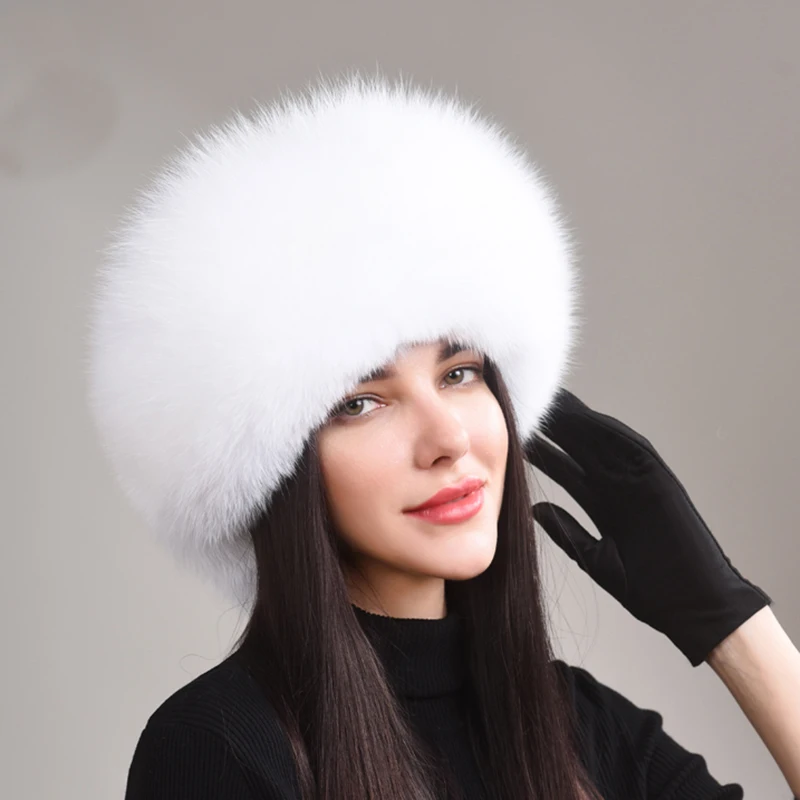 Fashion New Style Luxury Winter Russian Natural Real Fox Fur Hat 2024 Women Warm Good Quality 100% Genuine Real Fox Fur Cap