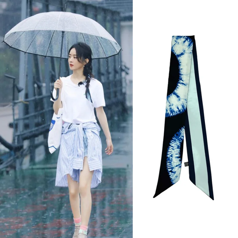 Zhao Liying Same Style Hair Band Moon Hand-Painted Female Small Scarf Winding Bag Handle Ribbon Ribbon