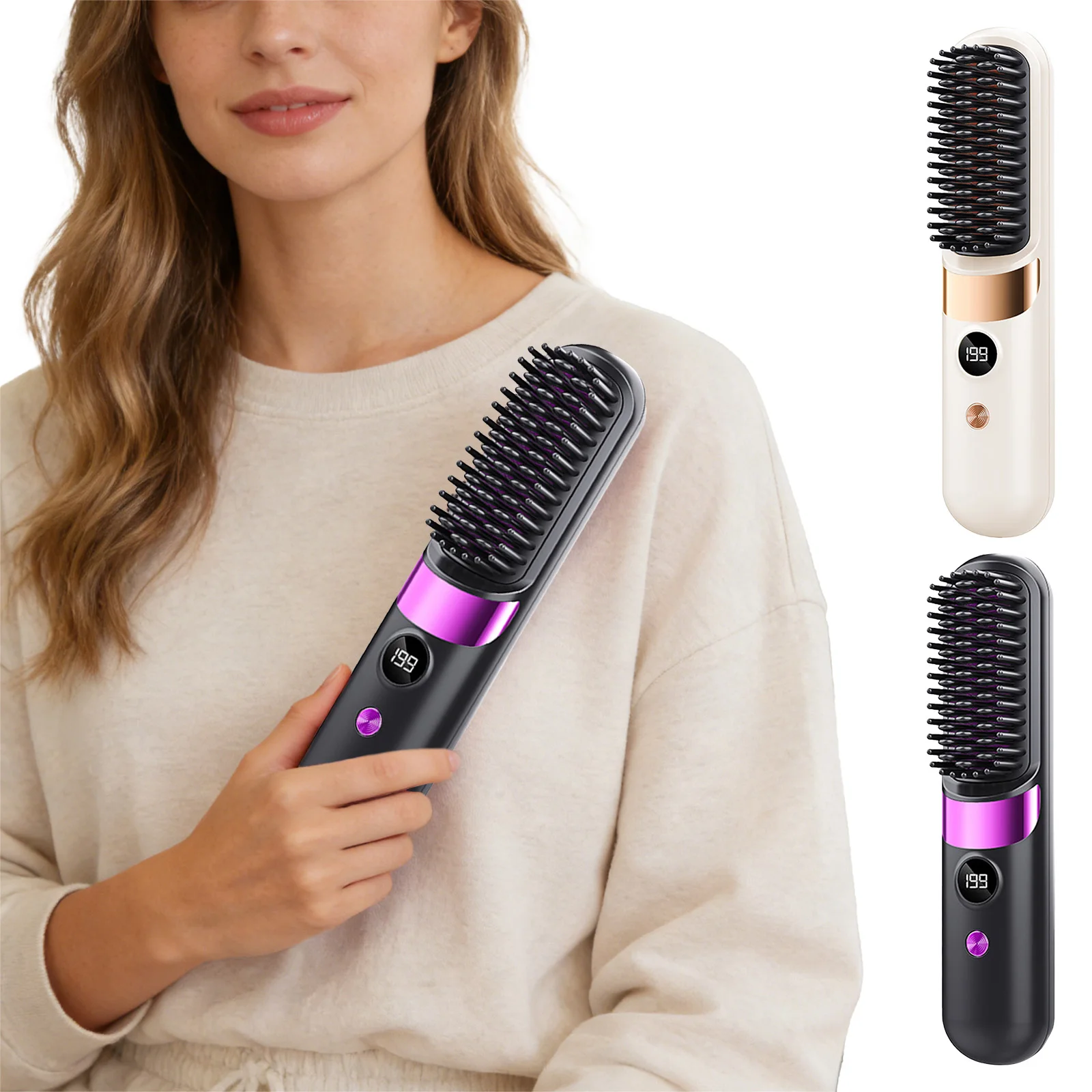 

Cordless Hair Straightener Brush USB Rechargeable Hot Straightener Comb with 4 Temperature Settings & LCD Display for Travel