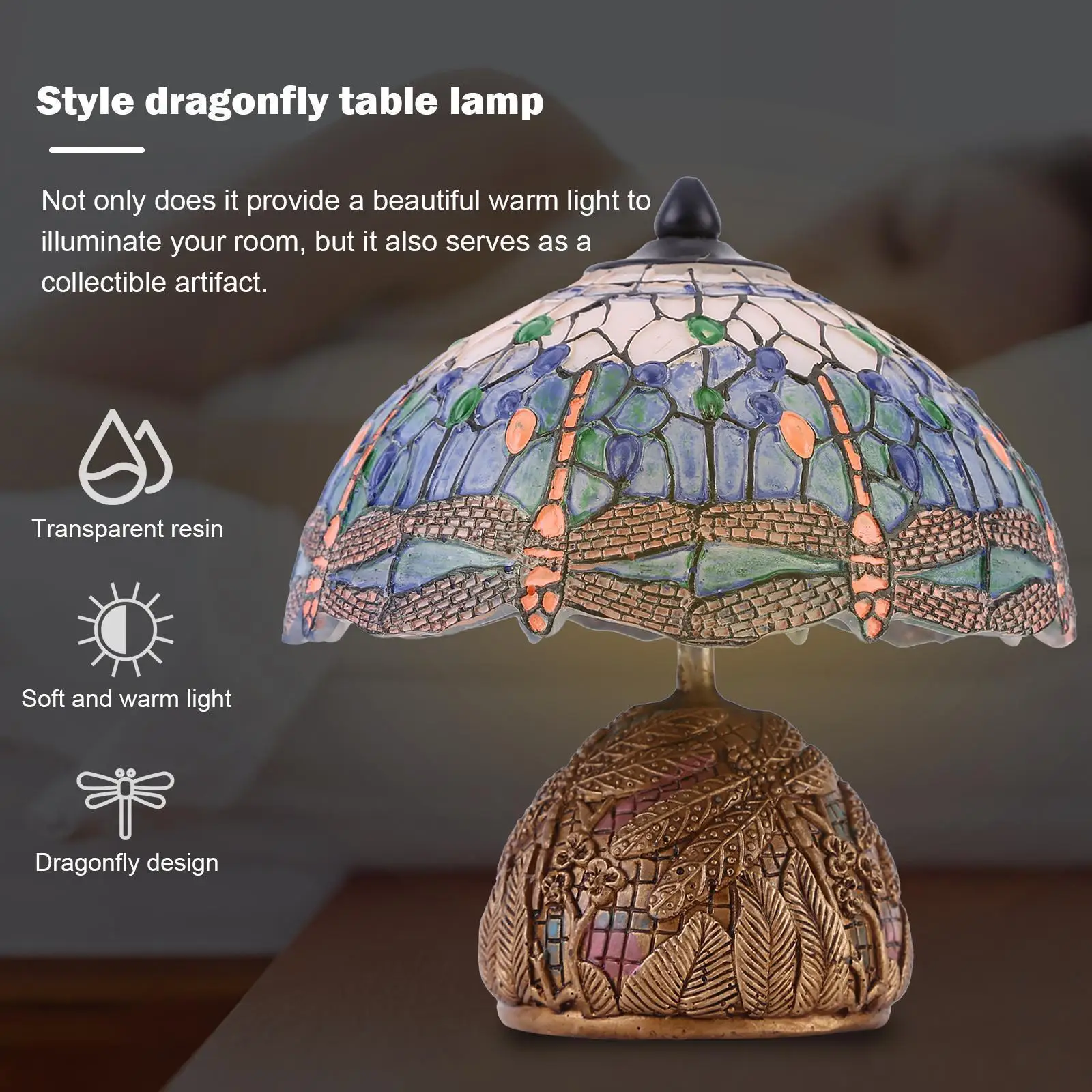 

Dragonfly Style Table Lamp - Dragonfly Floral Vintage Light with Base