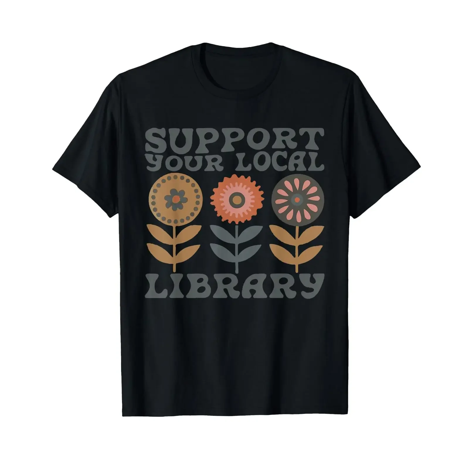 Groovy Support Your Local Library Book Reader Lover Bookworm T Shirt vintage Washed Unisex Top For Everyday Wear Versatile Soft
