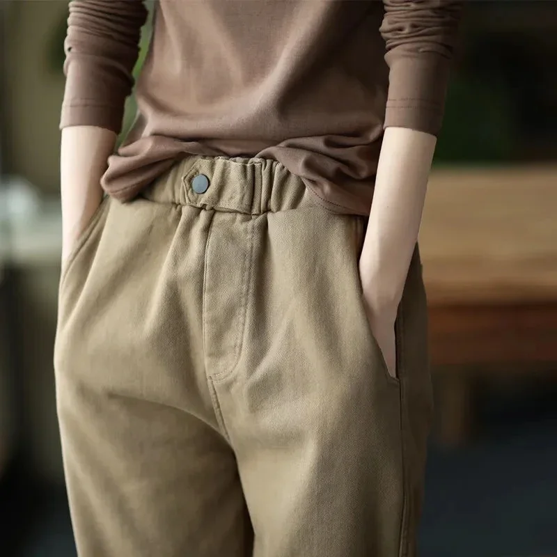 

Women High Waist Plus Velvet Ankle-length Pants Winter Casual Thick Warm Harem Trousers Loose Pantalon Cotton Sweatpants B308