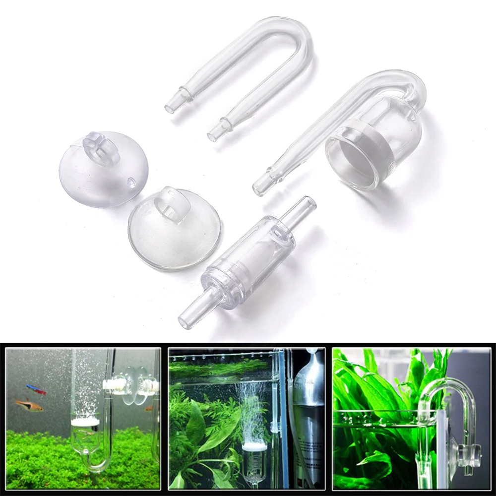 1 Set Aquarium CO2 System Diffuser Check Valve U Shaped Glass Tube Bend Accessory DIY Diffusion Regulator Suction Cup Parts