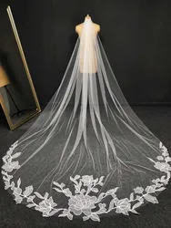 Real Photos Floral Wedding Veil Single Layer 3m Long Bridal Veil with Comb Ivory Cathedral Veil Wedding Accessories