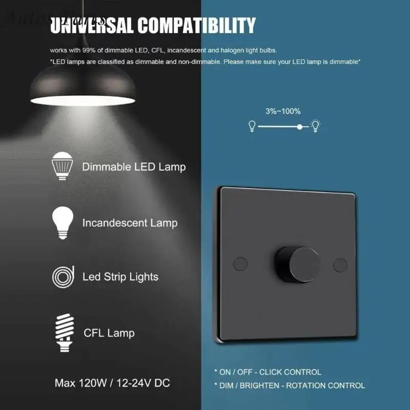 57BA Multifunctional 12V-24V 5A Dimmer Light Switch Control Panel for Smooth Lighting Adjustment in Recreational Vehicles RVs
