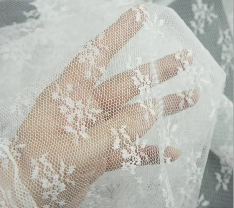 

Vintage White small floral Embroidery lace Fabric,soft white Jacquard mesh lace fabric,Child Room Decor mosquito net fabric