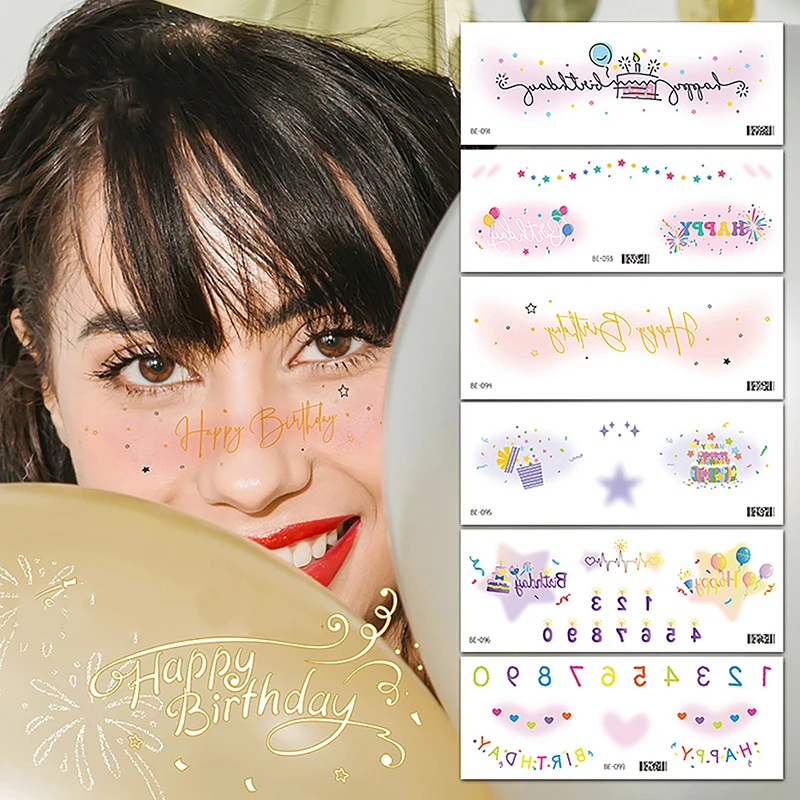 Cute Birthday Party Face Tattoo tatuaggi temporanei decalcomanie per trucco impermeabili per ragazze Party Music Art Festival