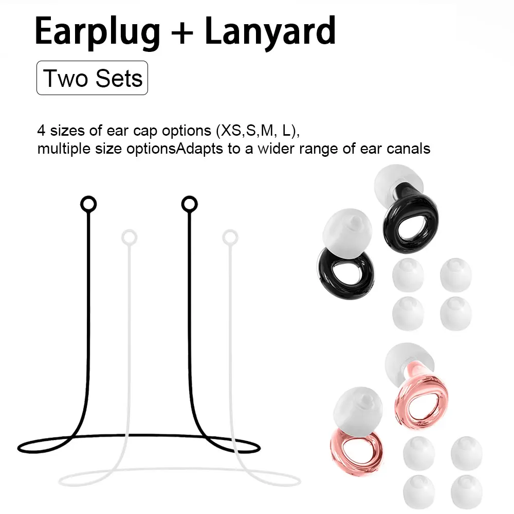 Comfort Fit Silicone Earplugs 2 Pairs, 2 Pieces Silicone Anti-Lost Strings Included, Noise Isolation for Sleep