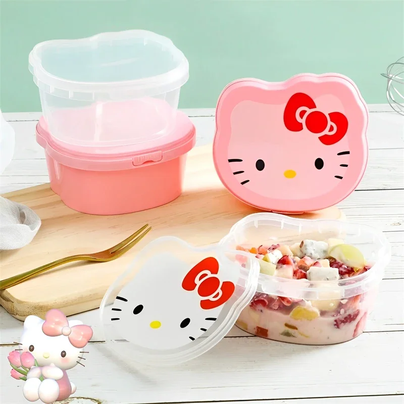 Sanrio Kawaii Hello Kitty Fresh Box Cartoon con coperchio Scatola per il pranzo Scatola per imballaggio di frutta Scatola di immagazzinaggio da