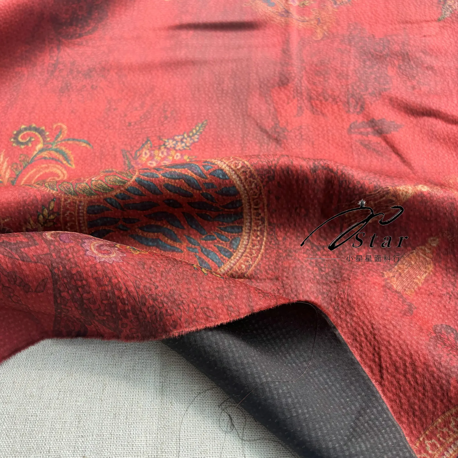 Silk Dark Red Pearl Satin Real Silk Gambiered Guangdong Silk Fabric High-End Cheongsam Dress Cloth Spring and Summer