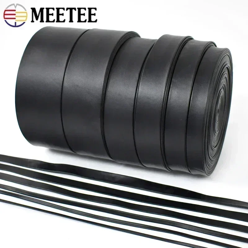 Meetee 5/10M 3-50mm Black Soft Flat Leather Cord String Rope DIY Necklace Bracelet Jewelry Making Clothes Bags Edge Accessories