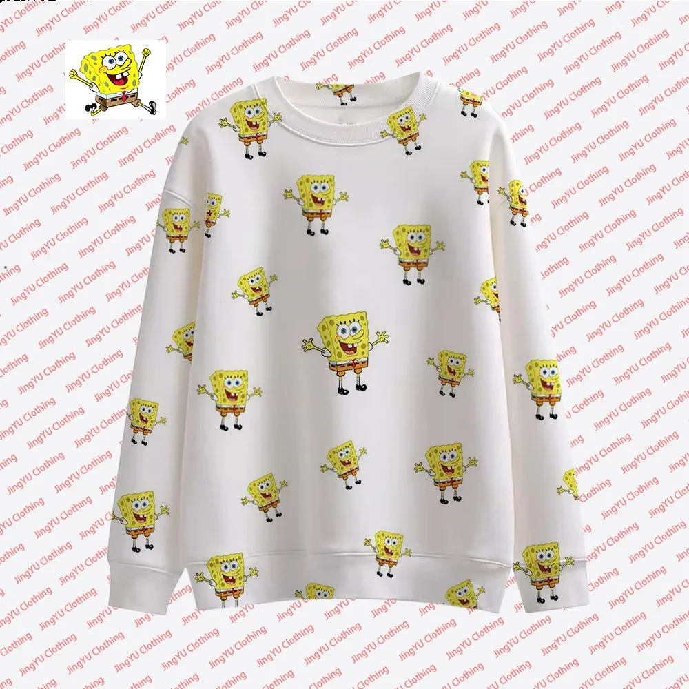 Patrick Star and Spongebob Squarepants Animation Print 2023 New Autumn Street Fashion Casual Tops Round Neck Children\'s Pullover