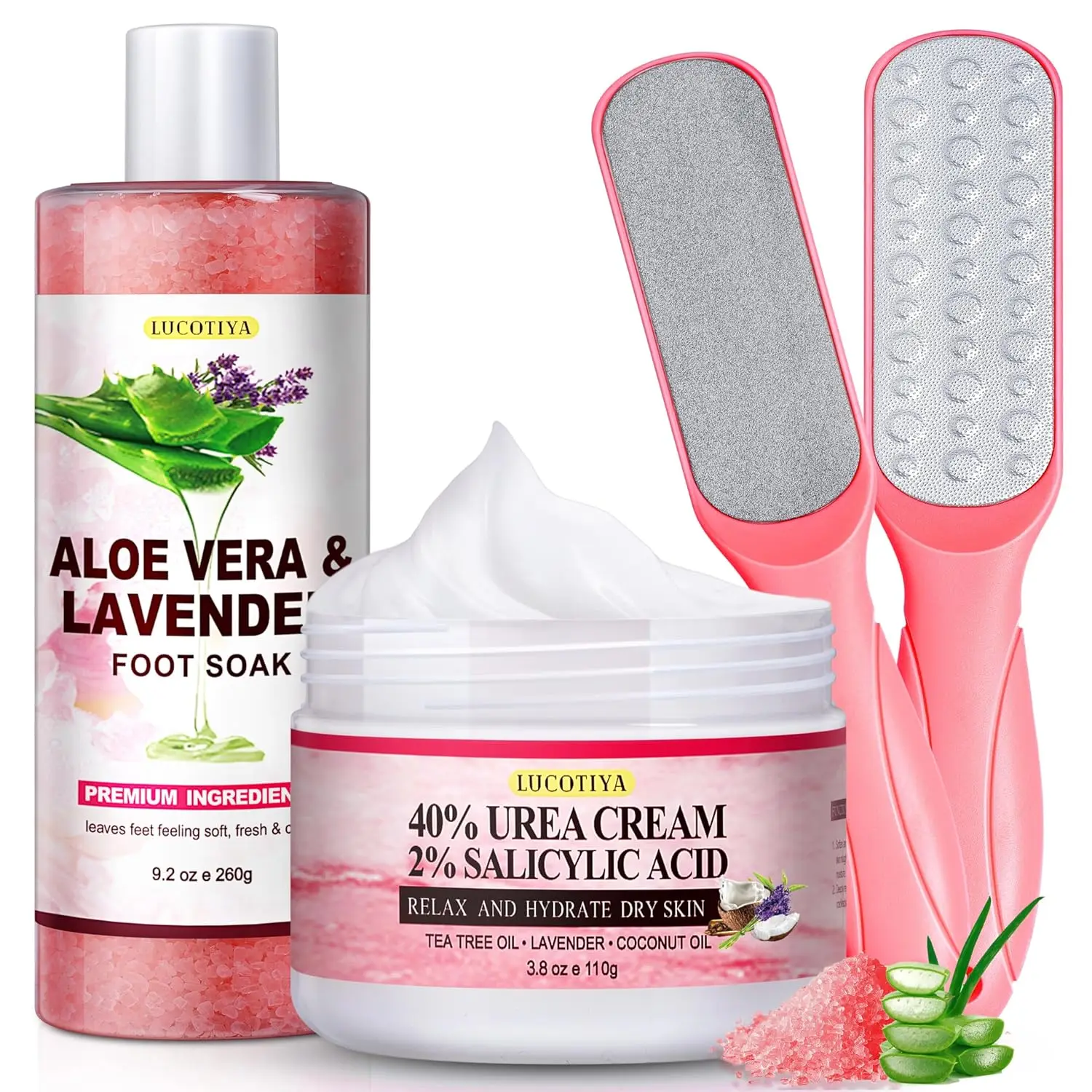 

Pedicure Kit Foot Spa Soak Set with Callus Remover, Urea Cream for Dry Cracked Feet - Aloe Lavender Care for Women and Men