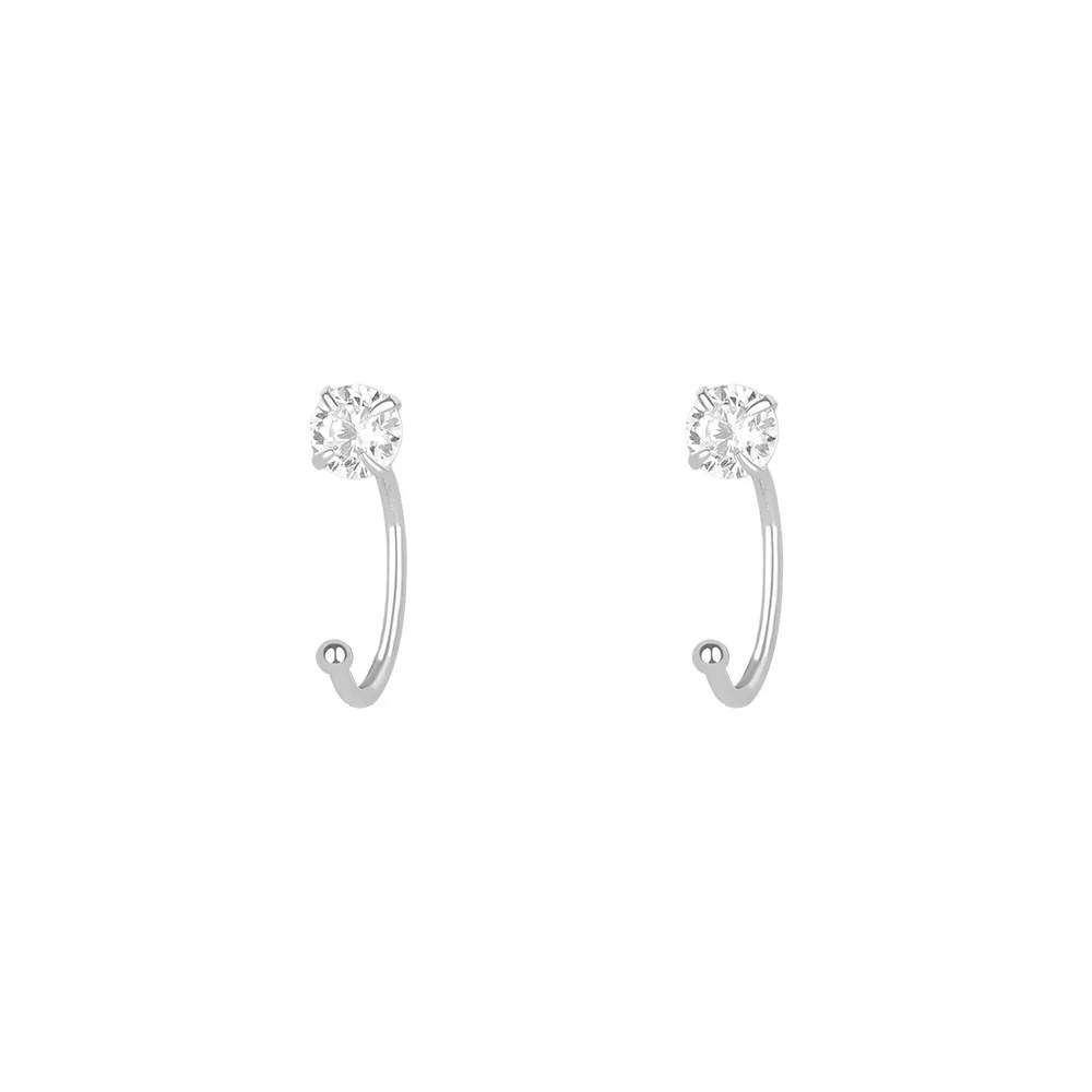 S999 Pure Silver Zircon Four Prong Hook Earrings Soft Elegant Style Delicate Luxury Fashion Ear Accessories for Women Girl