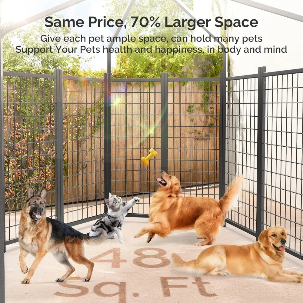 SINO LUBAN Outdoor Dog Kennel Outside with Removable Small Door&360° Swivel Feeder -7x7x6.5FT Large Dog Kennels with Roof for La