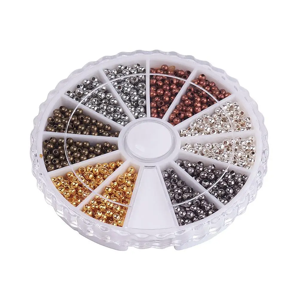 1 Box Iron Spacer Beads Round Mixed Color 2x2mm Hole: 1mm 140pcs/compartment 1680pcs/box