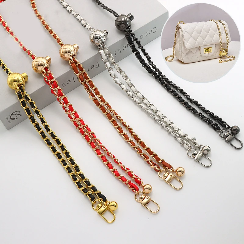 120cm Adjustable Bag Chain Replacement Golden Ball Crossbody Handbag Straps Leather&Metal Shoulder Bag Chains Bag Accessories