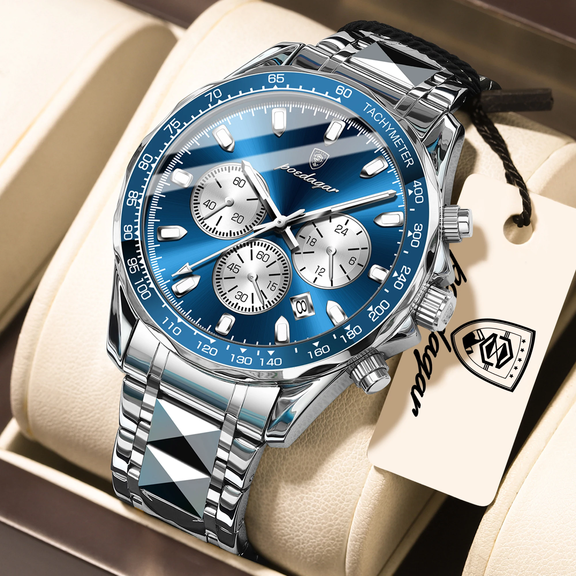 POEDAGAR Luxury Men Wristwatch Chronograph Waterproof Luminous Date Man Watch Stainless Steel Fashion Quartz Men's Watches Reloj