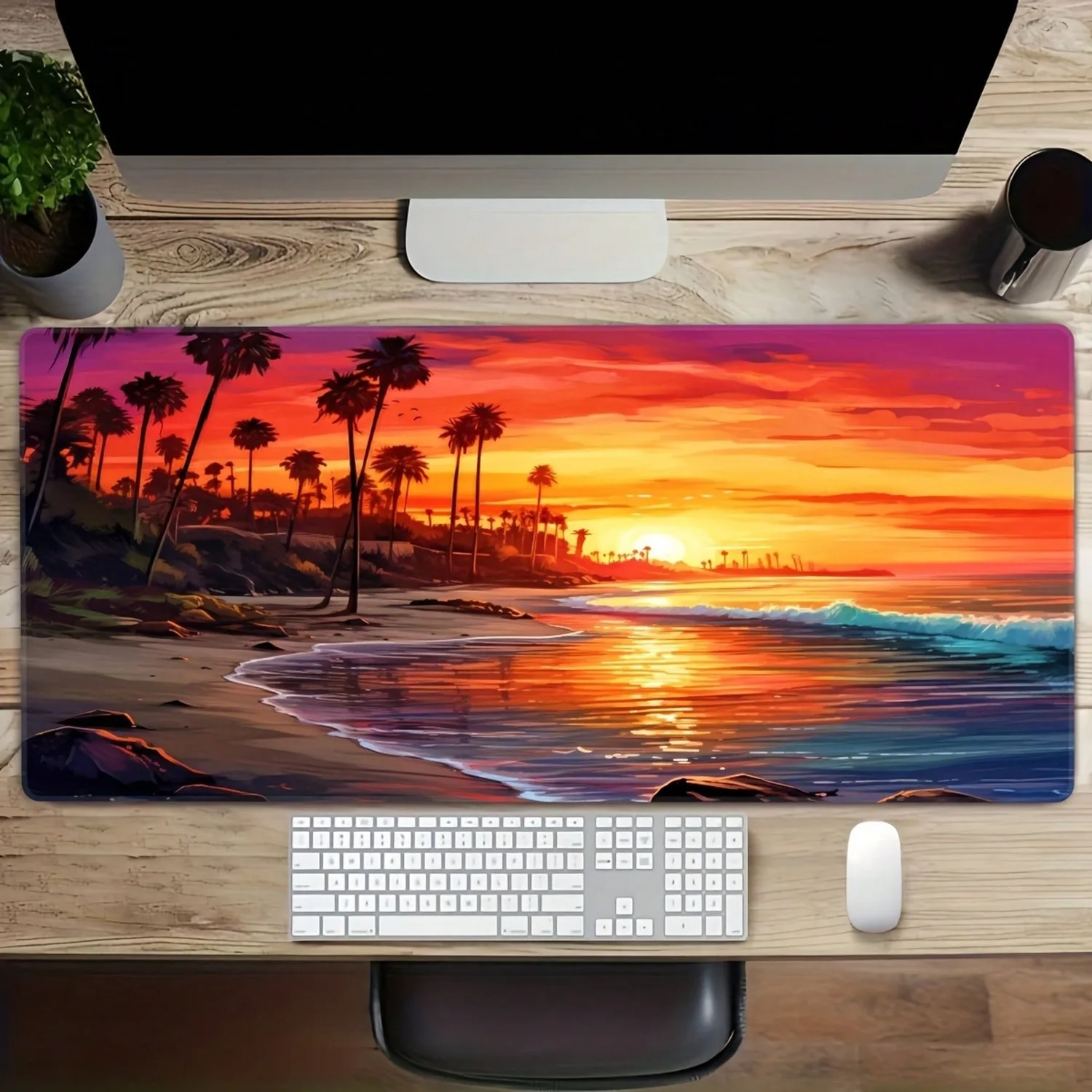 

Large Sunset Beach Mouse Pad With Palm Tree And Ocean View - Extended Non-Slip Rubber Base, Stitched Edges, Suitable For Keyboards And Gaming Pads On Desks Or Dining Tables, Large Mouse Padoffice Desk Accesorries\Office Decor\Desk Mat\Office Supplies For