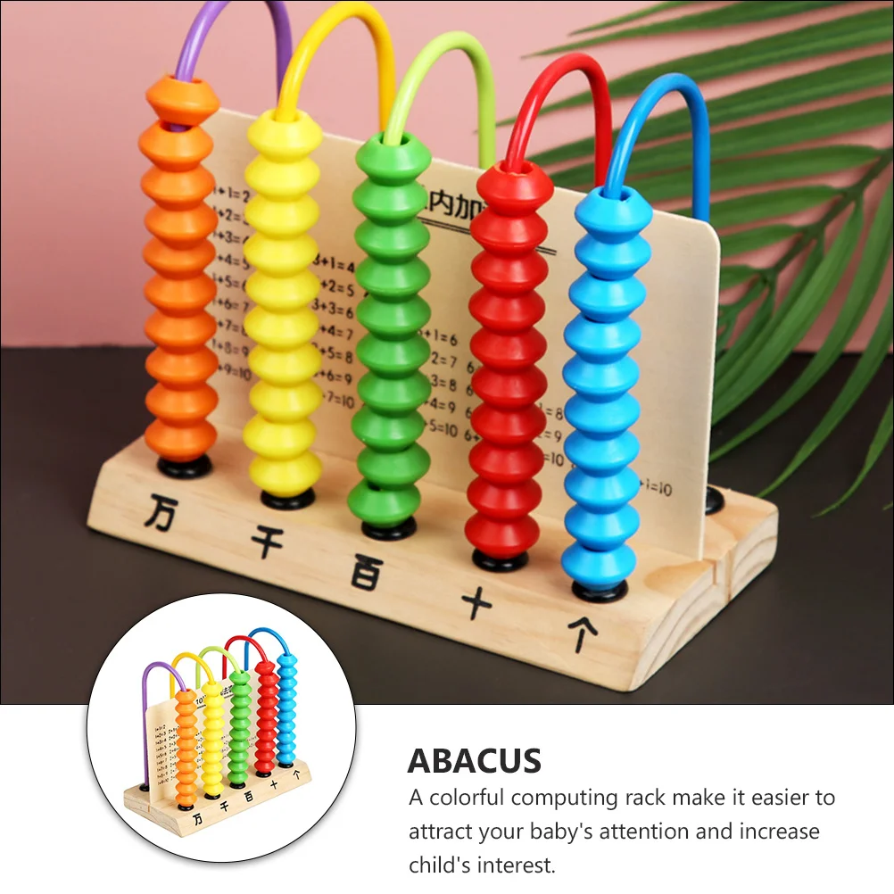 Abaco in legno Perline di conteggio educative 5 aste 10 Perline colorate Strumento di apprendimento matematico per bambini Calcolo precoce Cognitivo