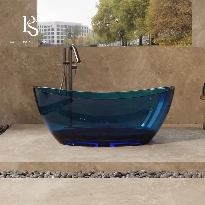 Transparent Resin Freestanding Ingot Bathtub Crystal Clear Soaking Tub for Hotel Home Bathroom Couple Luxury Bath