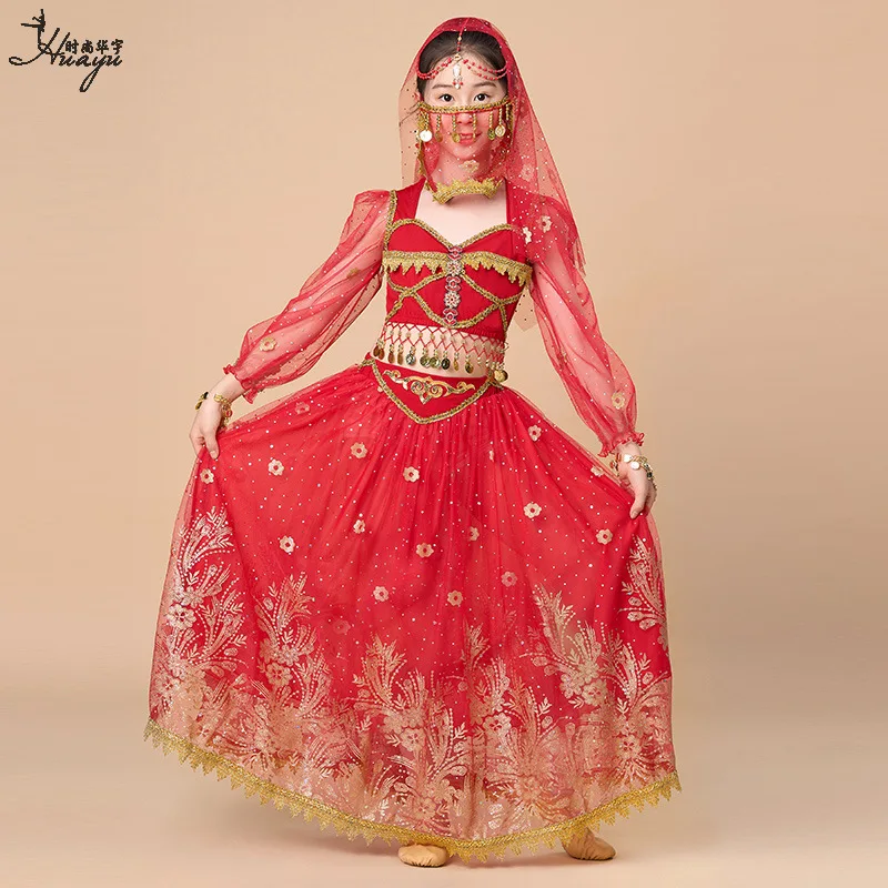 Costumes de danse du ventre pour enfants, 1 ensemble/lot, vêtements de danse indienne princesse pour filles, costumes de performance d'halloween
