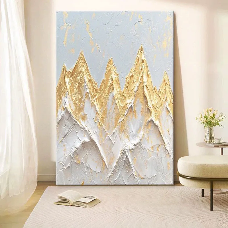 Cream Wind and Snow Mountain Scenery Pure Hand Painted Oil Painting Jinshan Living Room Decoration Painting Sofa Background Wall