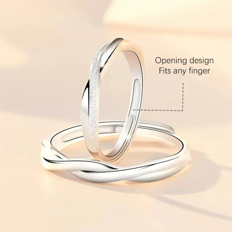 Fashion Couple Rings Set Silver Color Simple Opening Adjustable Finger Ring Light Luxury Jewelry For Women Men Anniversary Gift