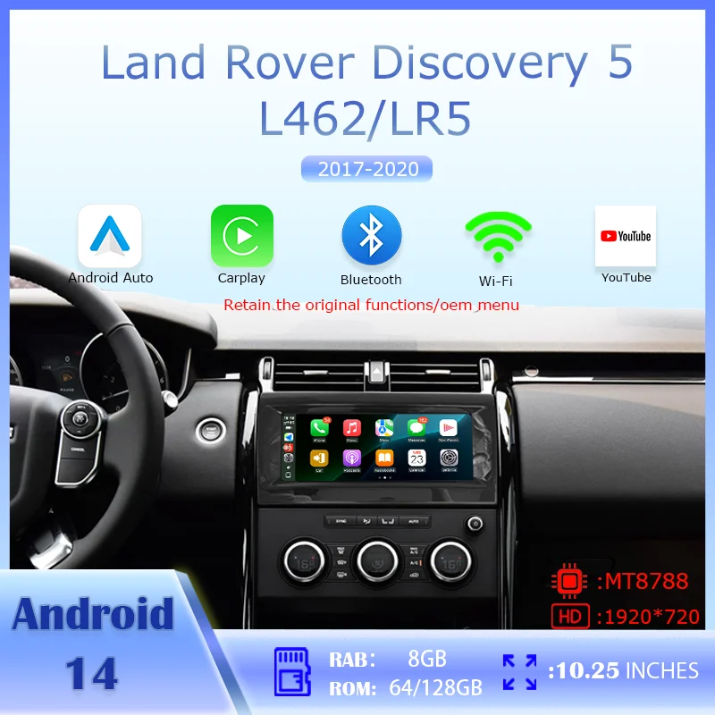 10.25 Inch For Land Rover Discovery 5 L462 Samrt Screen  Automotive Media Player AC Panel Radio Carplay Android Auto Full Touch