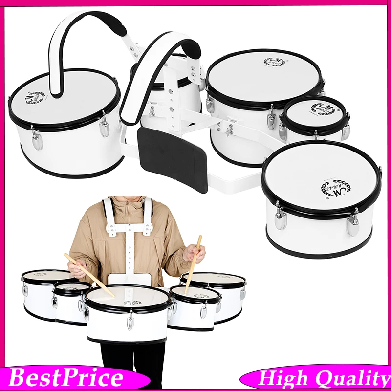 5-Piece Marching Drum Set – Multi-Drum Quint Toms with Carrying Frame, Ergonomic Shoulder Pads Marching Drum Set