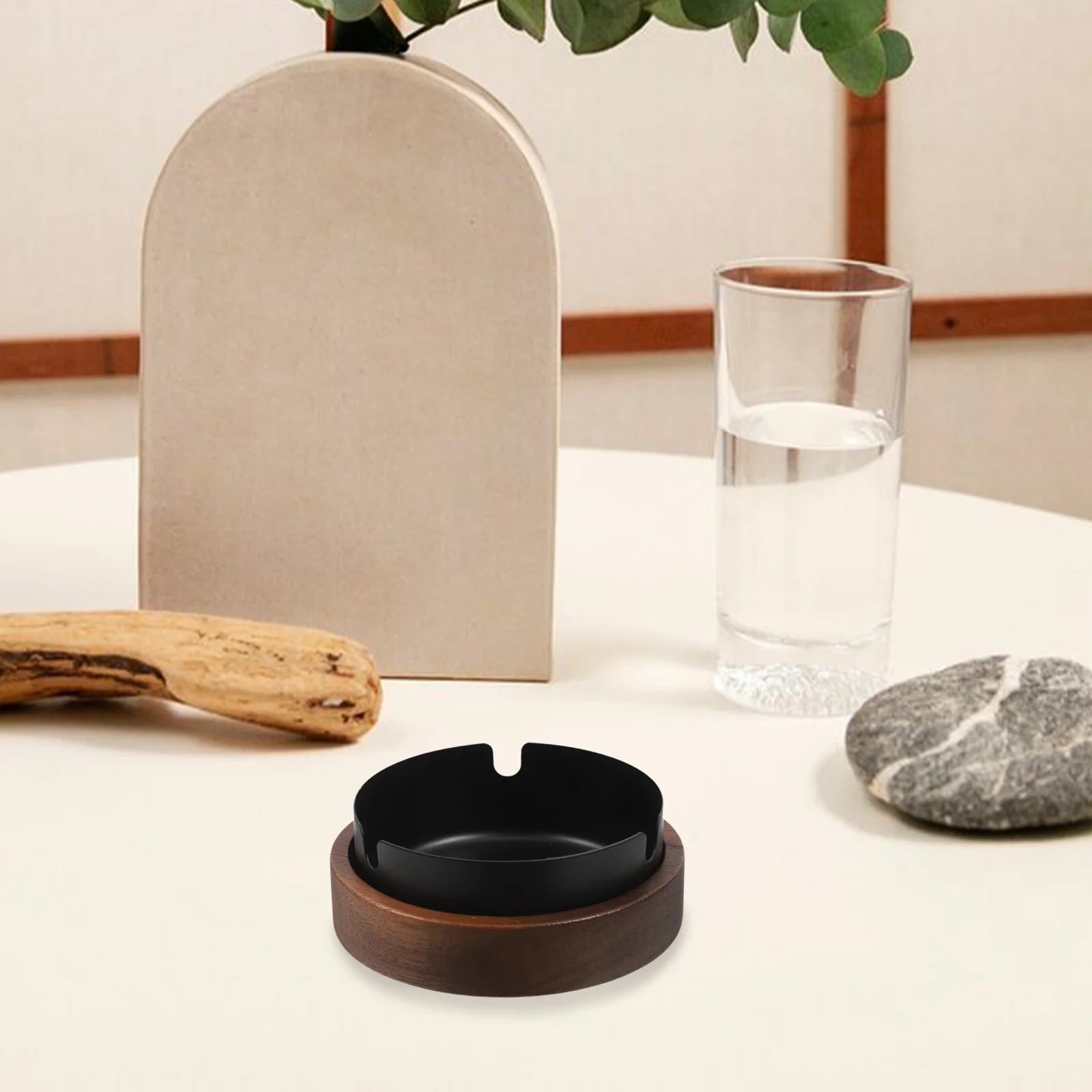 

Cigarette Container Butts Ash Tray with Wood Lid Storage Holder Ashtray for Indoor Arshtray