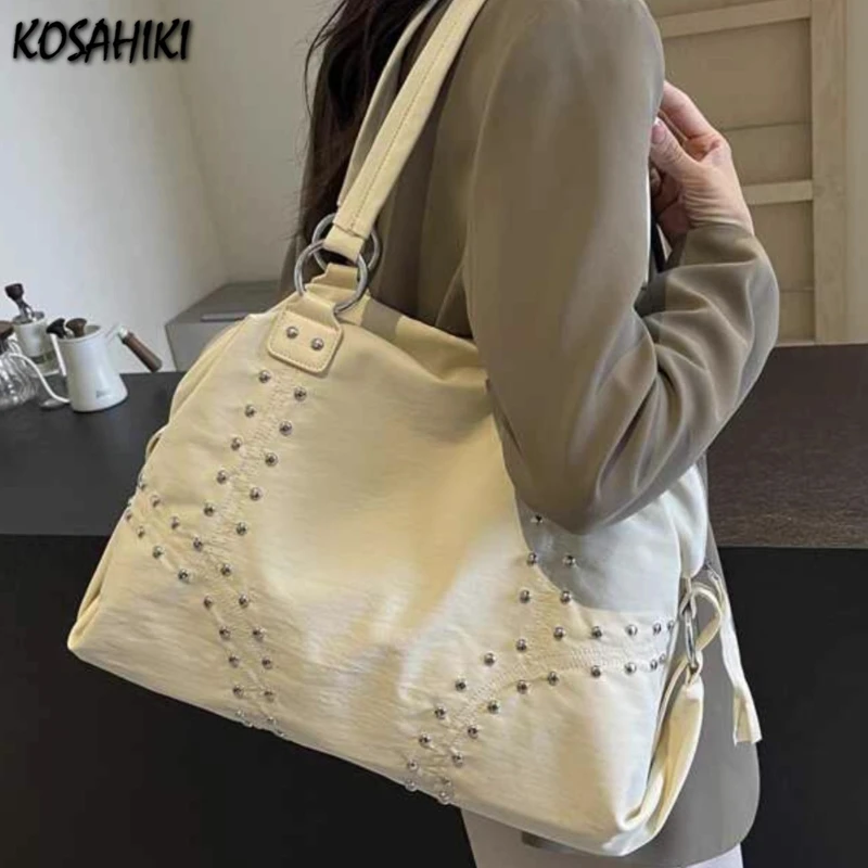

High-capacity Bags for Women Grunge Vintage Rivets Underarm Bag Casual Nylon Sweet Cool Y2k Aesthetic Shoulder Handbags Fashion