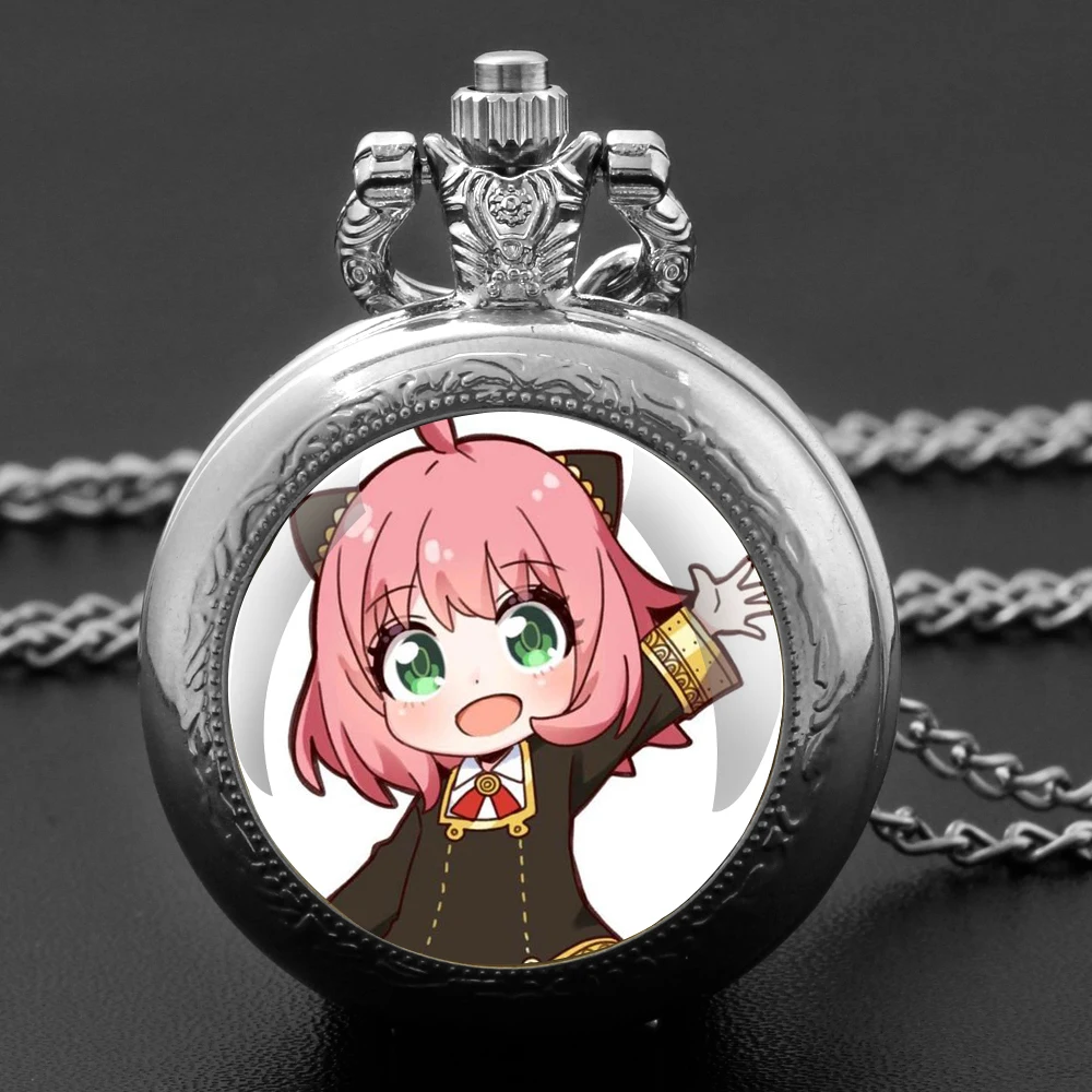 Exquisite Famous Anime Anya Forger Glass Dome Quartz Pocket Watch Arabic numeral Necklace Pendant Gifts For Women Man with Chain