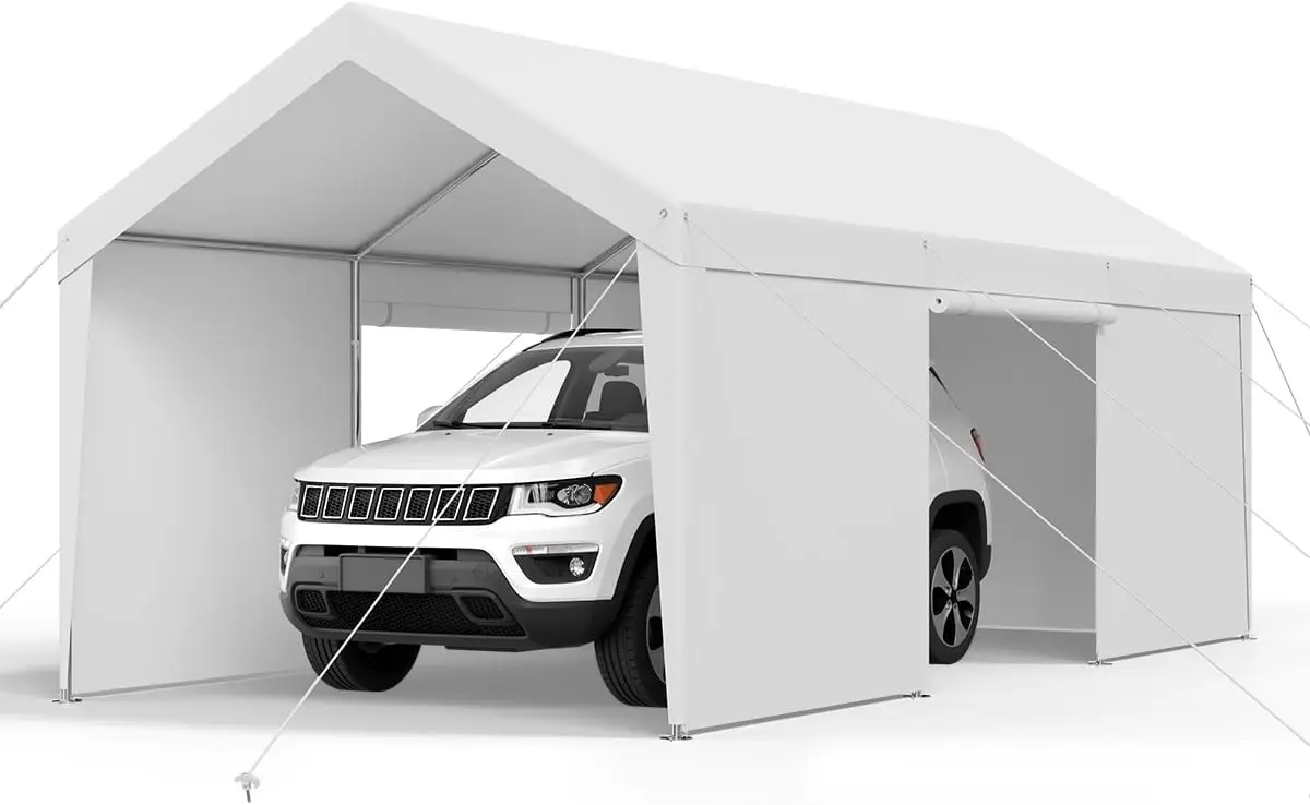 

Carport, 10 x 20 FT Outdoor Car Canopy, Potable Carport with Removable Sidewalls & Door, Heavy Duty Car Shelter, UV-Resistant