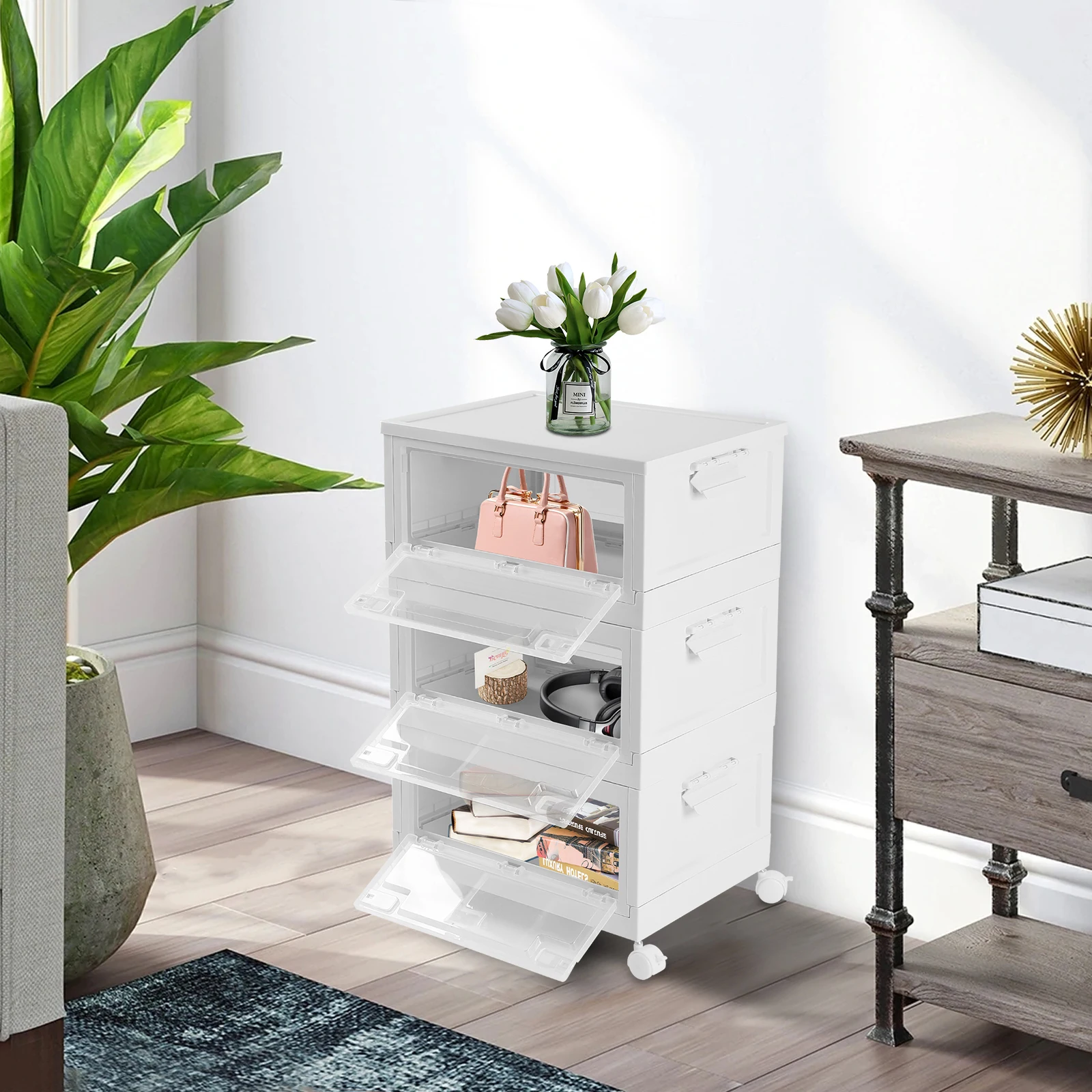 عربة تخزين بلاستيكية مكونة من 3 طبقات، منظم متعدد الأغراض، صناديق شفافة لغرفة النوم والمطبخ والحمام وغرفة الحرف اليدوية