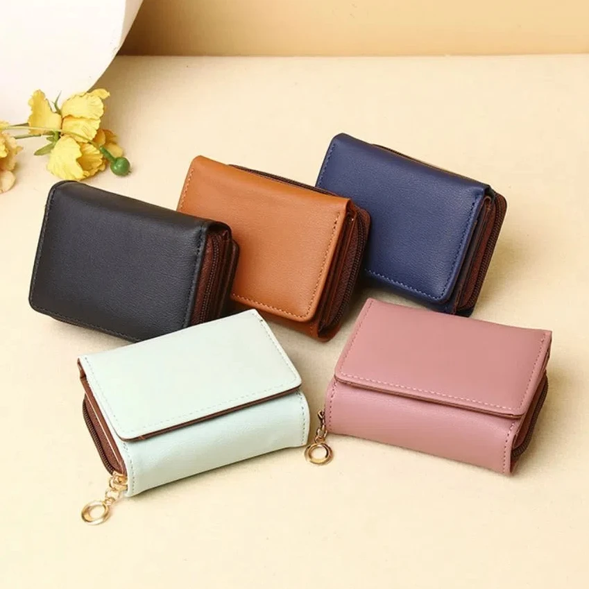 Portable zipper Pocket Purse Wallet Nylon PU Leather Cash Purse Bag Short Card Holder Three Fold Wallets Women