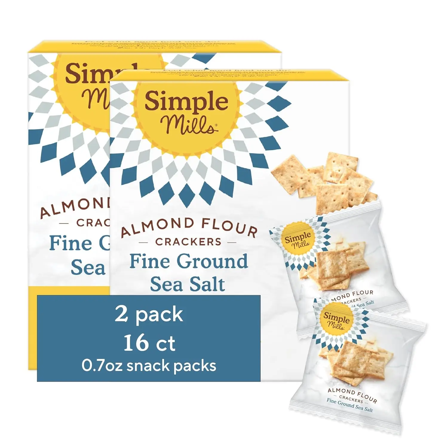 Gluten-Free Almond Flour Crackers with Sea Salt, Flax & Sunflower Seeds, Corn-Free Snack Packs, 6.5 oz, Pack of 2
