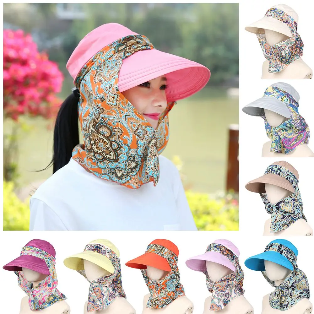 

Women Fashion Wide Brim Foldable Portable Floral Print Caps Sun Visor Hat Anti-UV Sun Hat Beach Cap