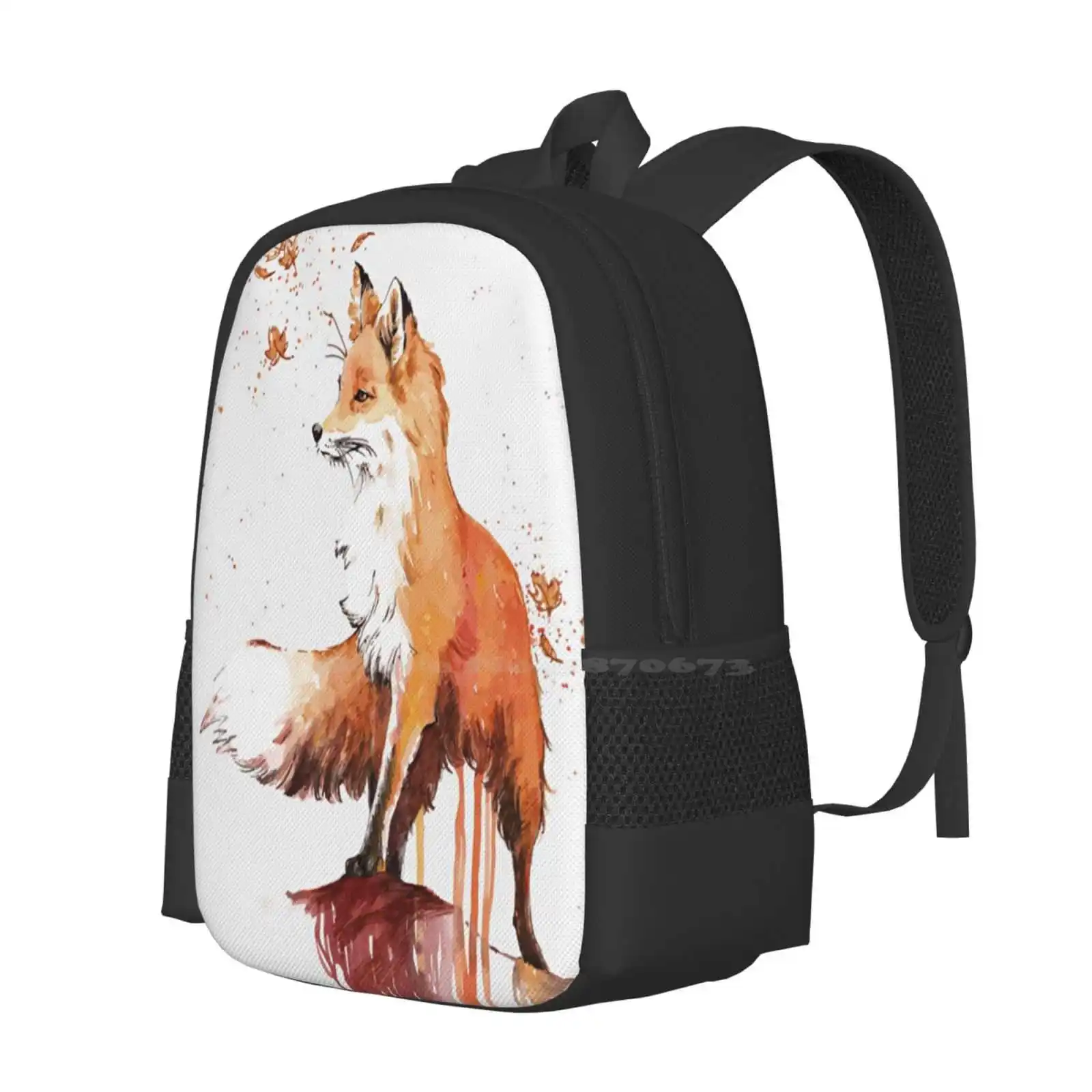 Beautiful Fox Teen College Student Backpack Pattern Design Bags Foxes Art Forest Animals Autumn Watercolor Splash Colors Cute