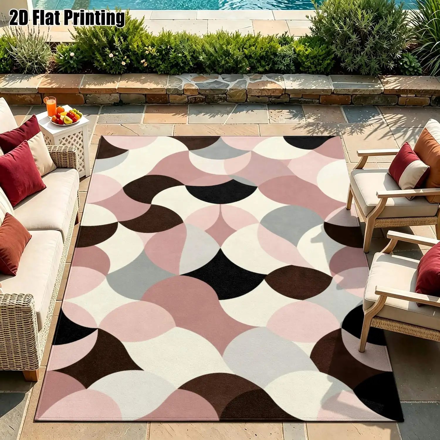 1Pc 2D Printed Pink-Brown Geometric Nordic-Style Carpet, Instagram-Inspired Modern Minimalist Vintage European Carpet, Multi-Size, Machine-Washable, Home Decor for Entrance, Dining, Foyer, Bedroom, Living Room Floor Mats