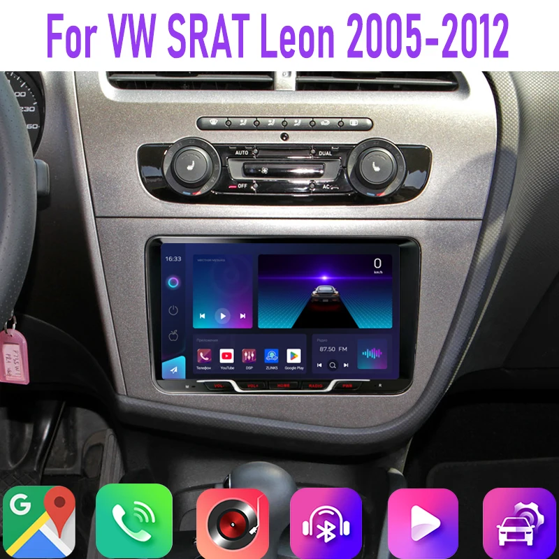 

9" 4GB+64GB For VW SEAT Leon 2005-2012 Car Radio CarPlay Google Map Head Unit GPS Navi FM Rear Camera Android 15 Auto