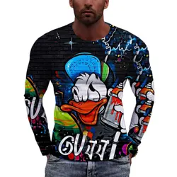 Donald Duck Men's Oversize T Shirt Spring Long Sleeve Casual Women Spring T-shirts Cartoon Anime 3D Print Man Tee Tops