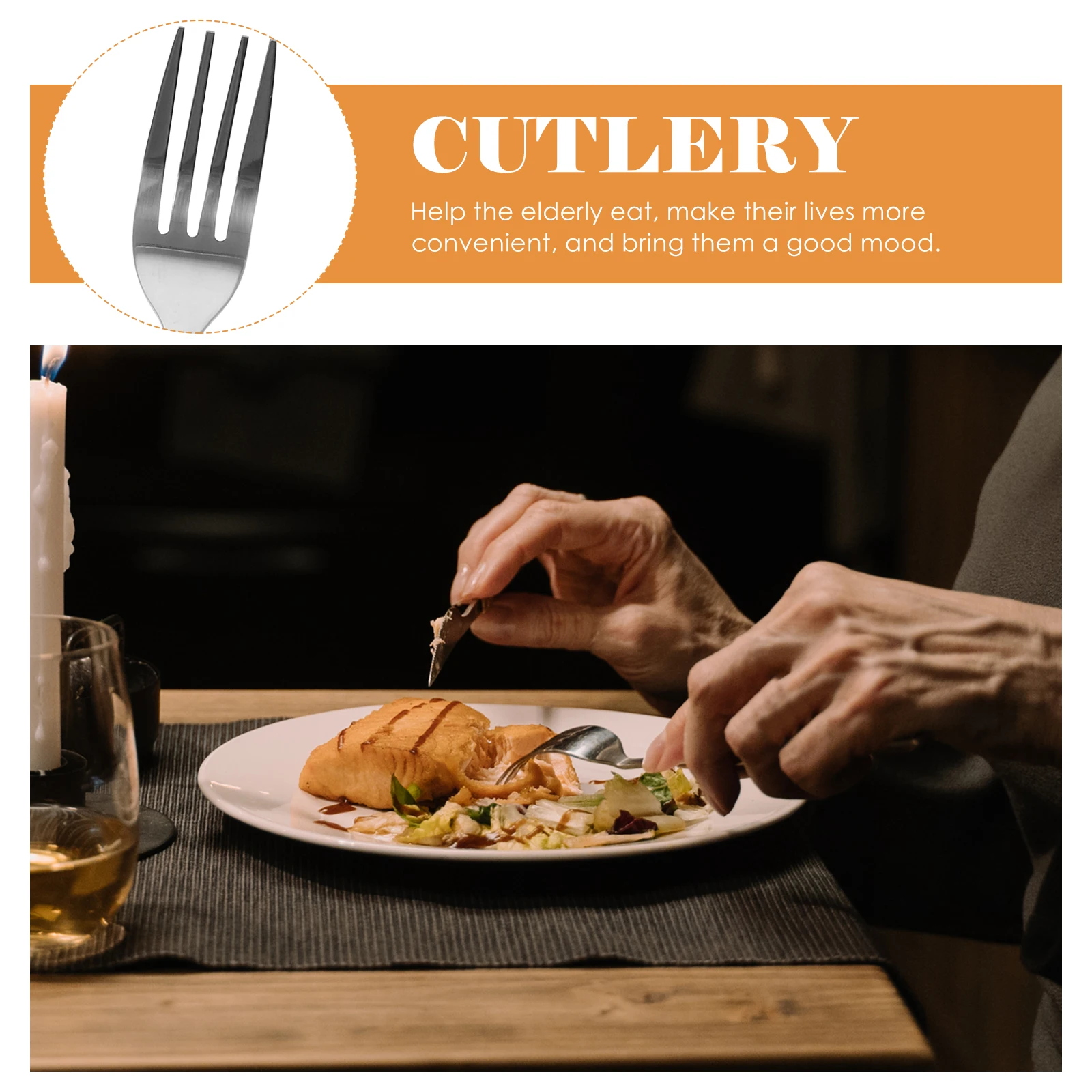 

1 set Anti-shake Tableware Knife Fork Spoon Stainless Steel Plastic Handle Elderly Adaptive Utensils Non-slip for Disabled