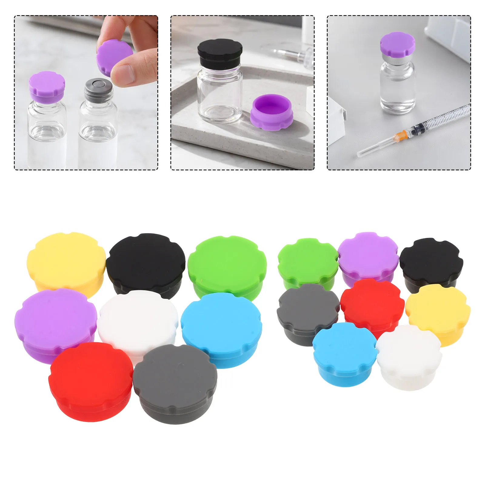 16Pcs Insulin Vial Caps Covers 3Ml 5Ml Reusable Silicone Leak Proof Dustproof Caps for Lab Clinic Use Leak Proof Cap for Bottle
