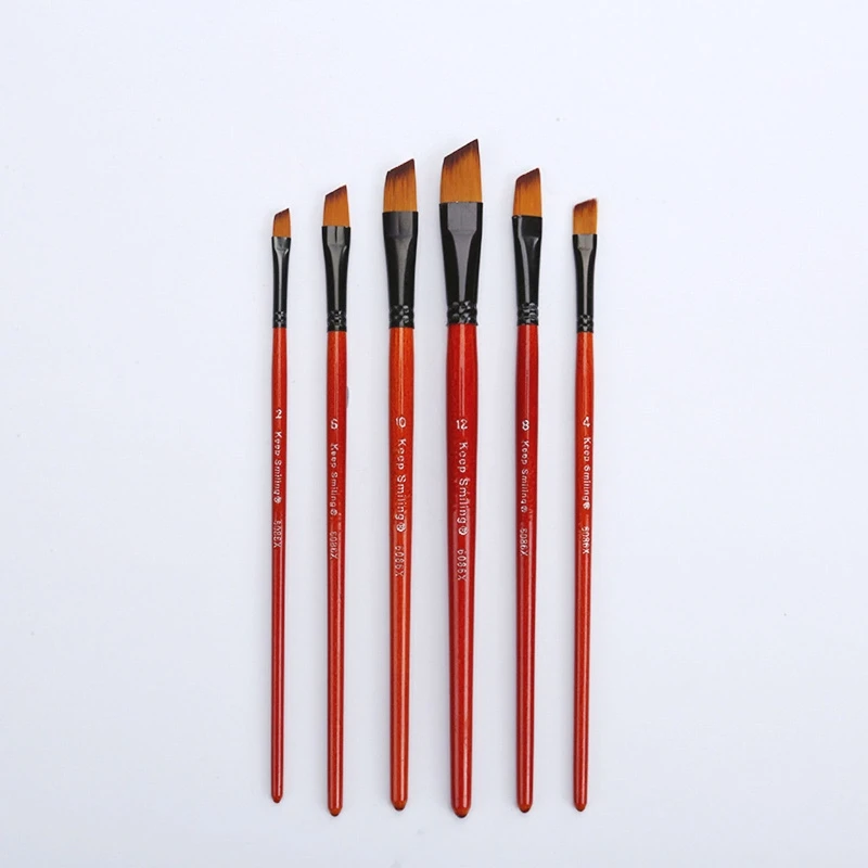 6pcs Angular Paint Brushes Set Artist Paintbrushes Wood Long Handle for Acrylic Painting Oil Watercolor Canvas Board Rock