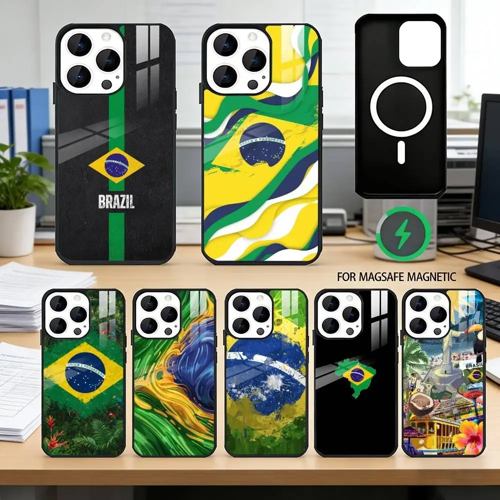 

B-Brazil Brazilian Flag Phone Case For iPhone17,16,15,14,13,12,11 Plus,Pro Magnetic For Magsafe Wireless Charging