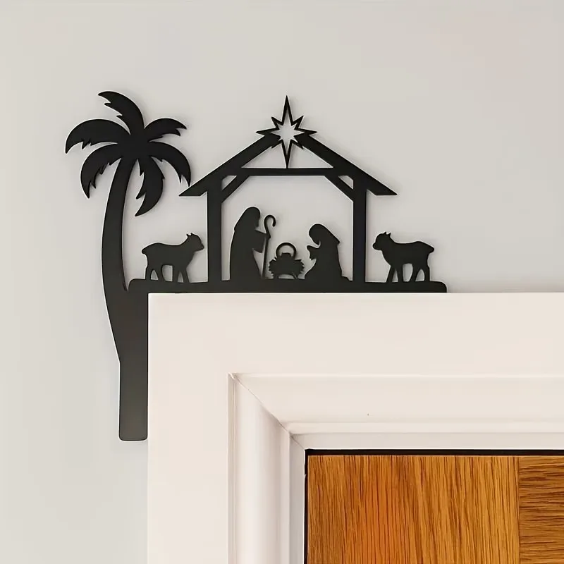 Iron art Nativity scene statue wall decoration, door corner art decoration, Christmas atmosphere decoration